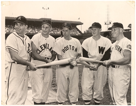 Circa 1952 Mickey Mantle, Dom DiMaggio, Jackie Jensen, Al Rosen & Ferris Fain Original Don Wingfield Type I Photograph (PSA/DNA Type I)